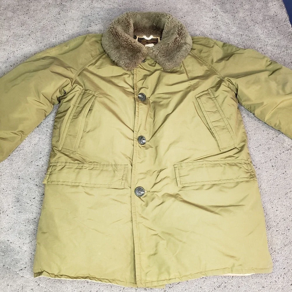 Vintage Eddie Bauer Jacket Mens Large Green Goose Down Puffer Hooded Hunting
